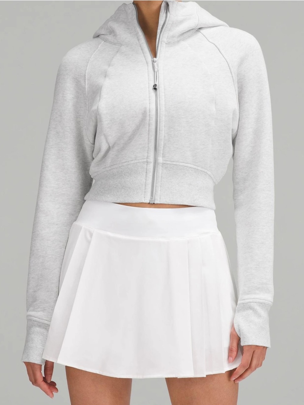 Lululemon Scuba Full-Zip Cropped Hoodie Heathered Light Gray